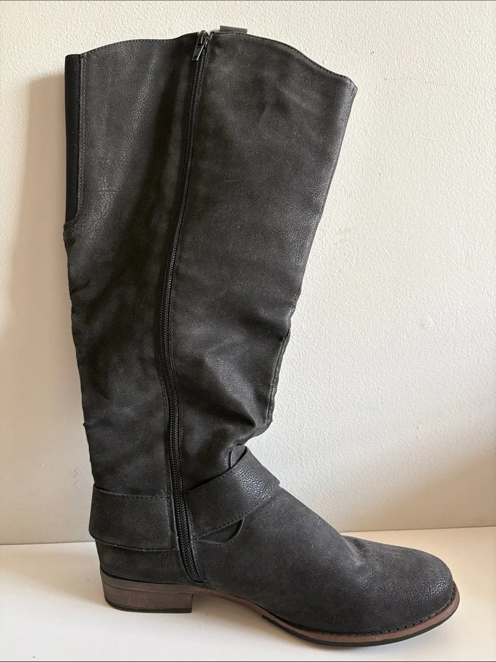 Maurices Laura Wide Calf Black Buckle Riding Boots Size 9.5 Moto
